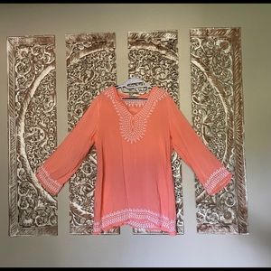 Santoori Salmon Color Boho top-unique embroidery